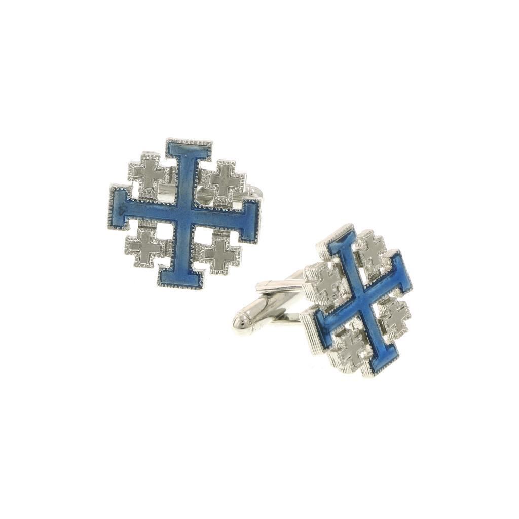 Silver Tone Jerusalem Cross Blue Enamel.JPG